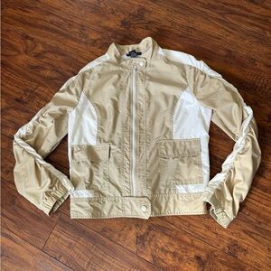 Boston Proper Tan and White Moto Style Windbreaker Bomber Jacket | Size Medium